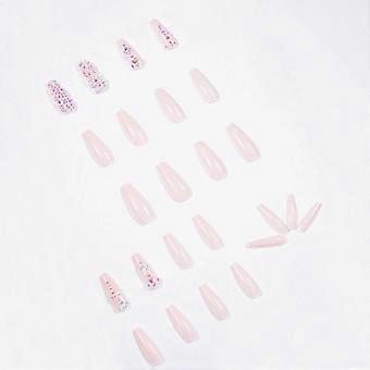 24pcs Cobertura Completa Longas Unhas Postiças Com Strass