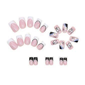 Padrões de Borboleta Unhas Postiças Rosa Charmoso Com Jelly Glue Modelo