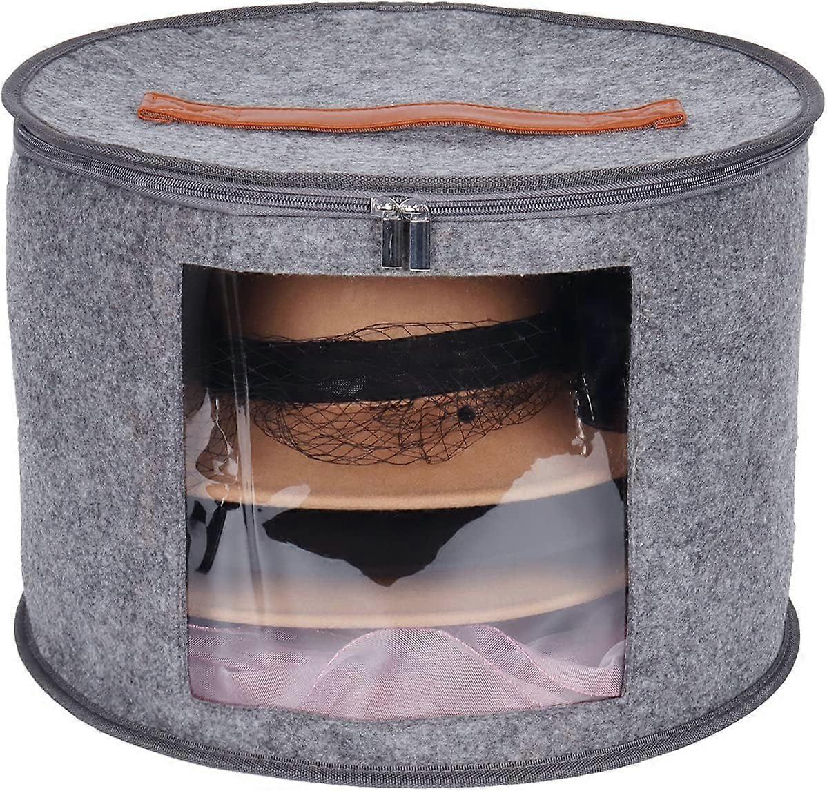 Foldable Hat Box with Lid, Decorative Wardrobe Organizer for Men and Women, Suitable for Various Types of Hats, 15.7 x11 Inch, Gray