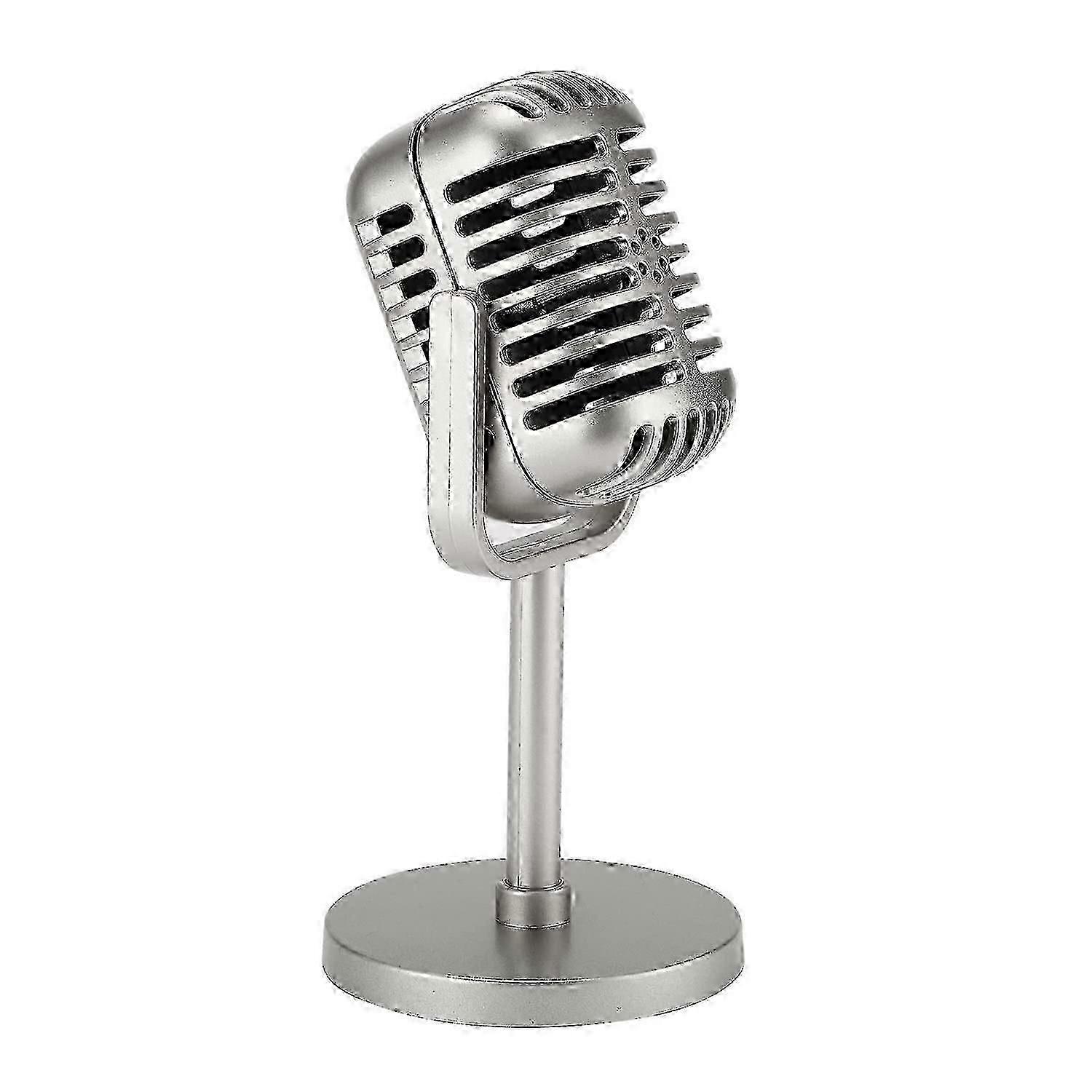 Vintage Mikrofon Rekwizyt Model ze stojakiem, srebrny antyczny mikrofon Dekoracja Mikrofon Kostium Rekwizyty
