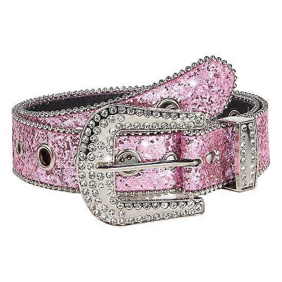 Women Jeans Belt Shiny Rhinestones Multi Holes Adjustable Length Waistband with Sparkling Buckle Wide Alloy Belt