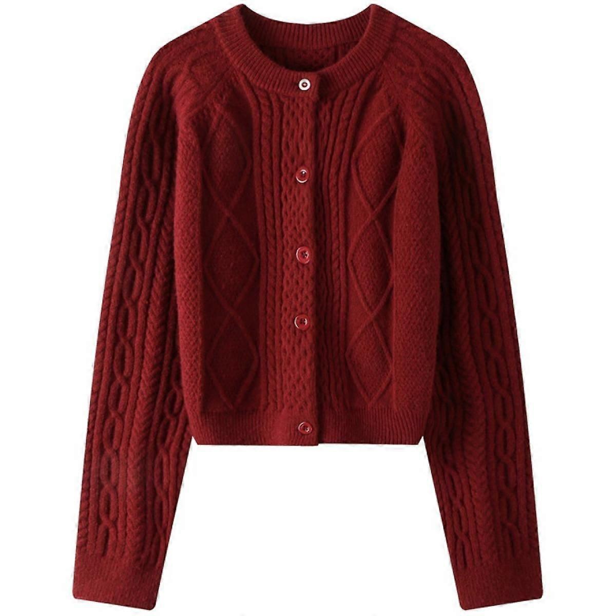Women's Knitted Pattern Long Sleeve Sweater Front Cardigan Button Loose Jacket