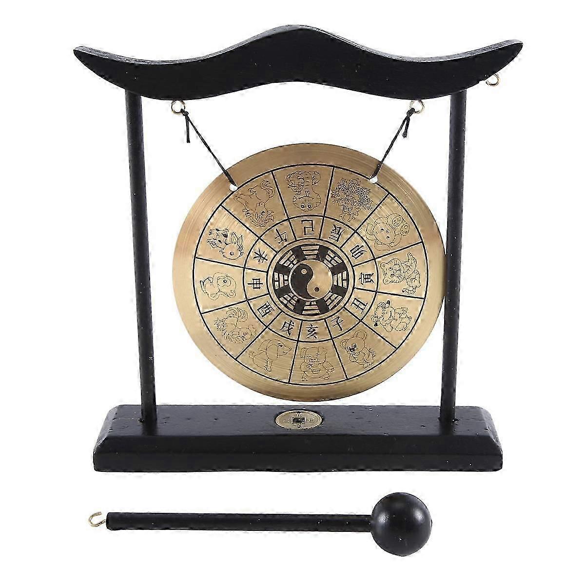 Desktop Gong - Feng Shui Ορείχαλκος Gong Desktop Στολίδι με Stand και Mallet, Delicate Chinese Home D