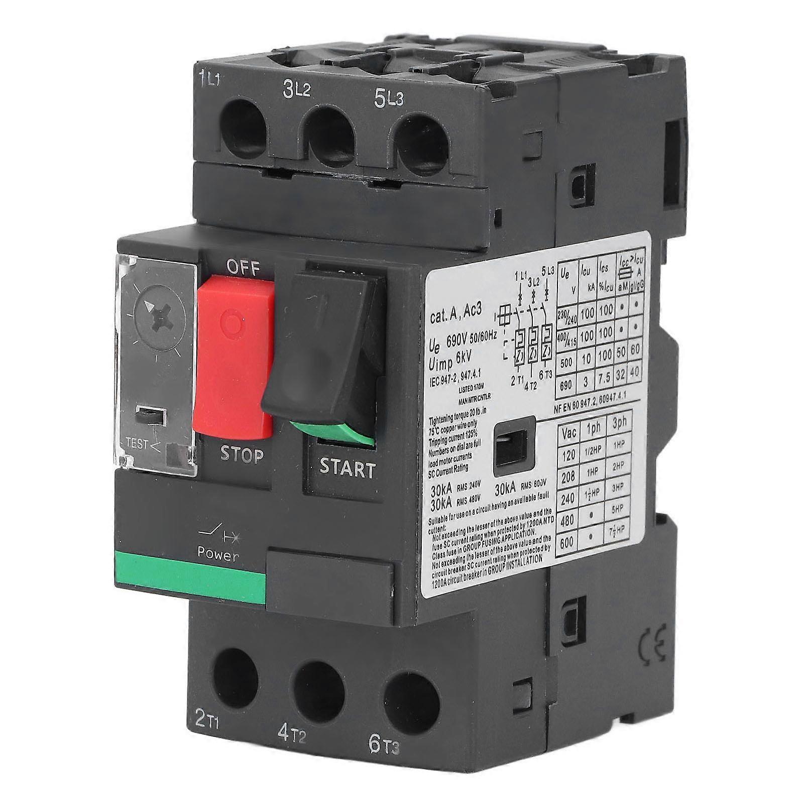Motor Circuit Breaker 1‑1.6A Button Control Thermal Magnetic Release Motor Overload Protector AC690V