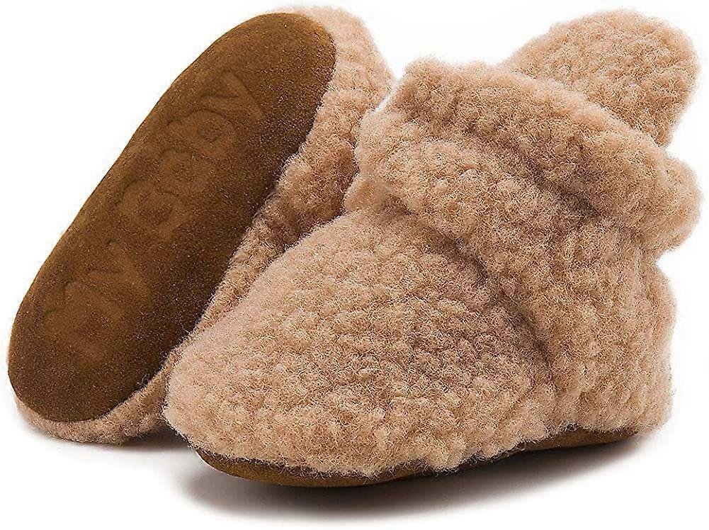 Newborn Baby Boy Girl Soft Fleece Booties Stay On Infant Slippers Socks Shoe Non Skid Gripper Toddler First Walkers Winter Ankle Crib Shoes