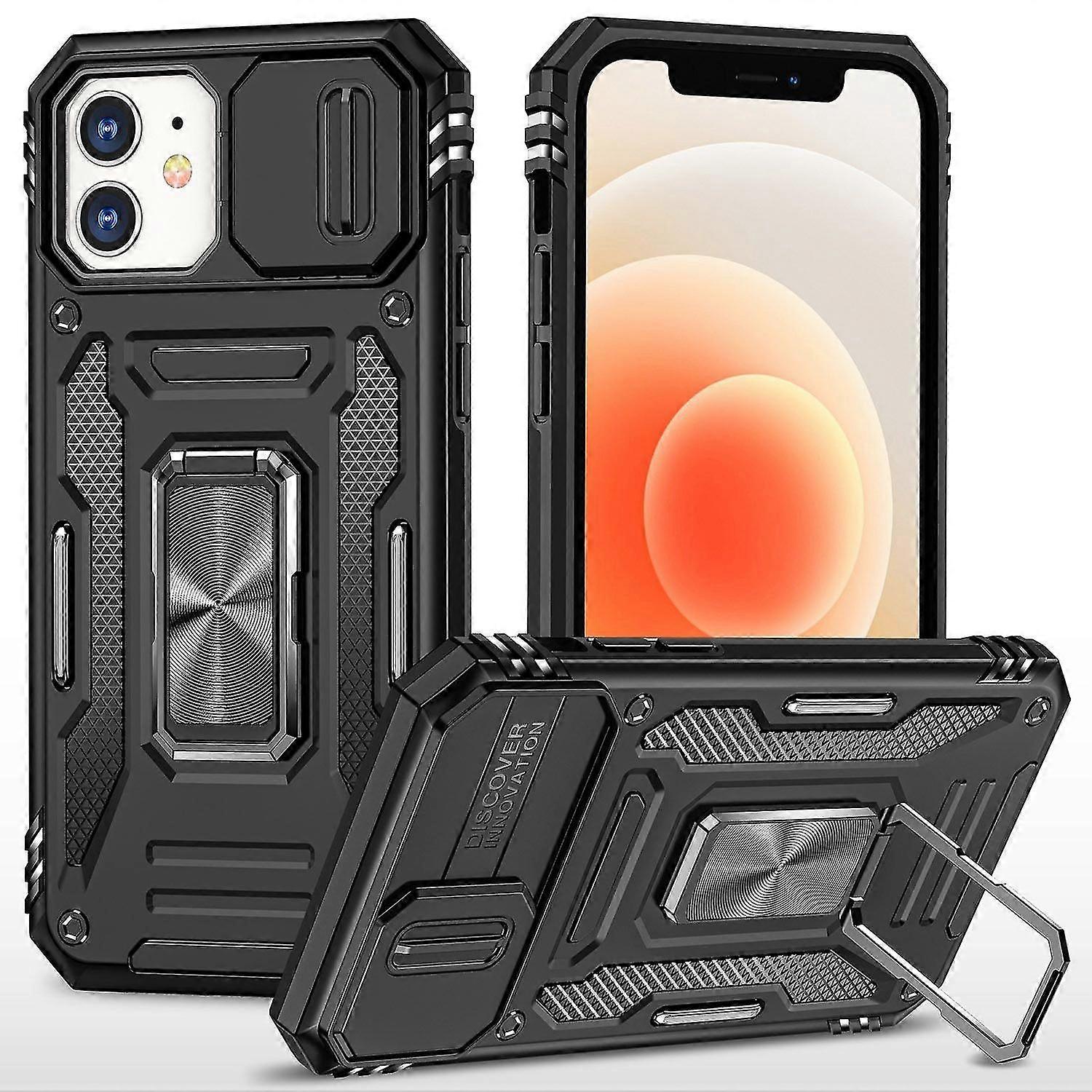 iPhone 12 TPU & PC Phone Case with Kickstand & Slide Camera Cover, 6.1"