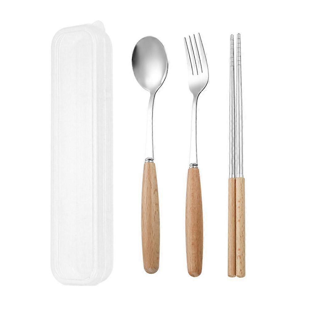 Posate con manico in acciaio inossidabile Set di posate con manico in legno con scatola trasparente