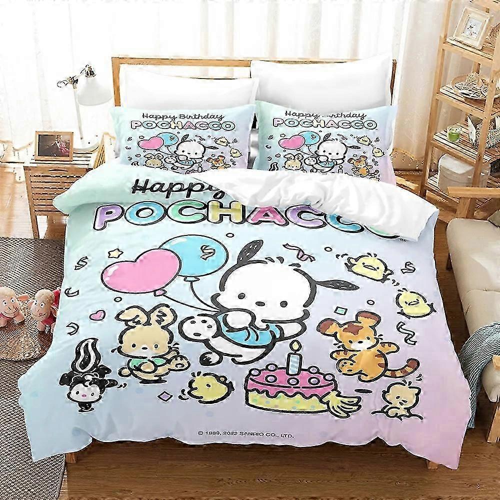 i195 Lençóis Sanrio Pacha Cão Cartoon Capa de Edredão Conjunto 3D Impresso Roupa de Cama 100% Poliéster/Algodão Têxtil Doméstico Macio Confortável Conjunto de Quarto Cama de Presente S