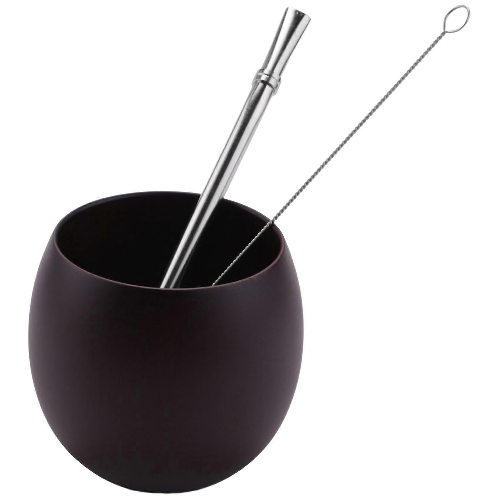 Handmade Wood Coffee Water Cup with Spoon Straw Brush 200ML(Deep)