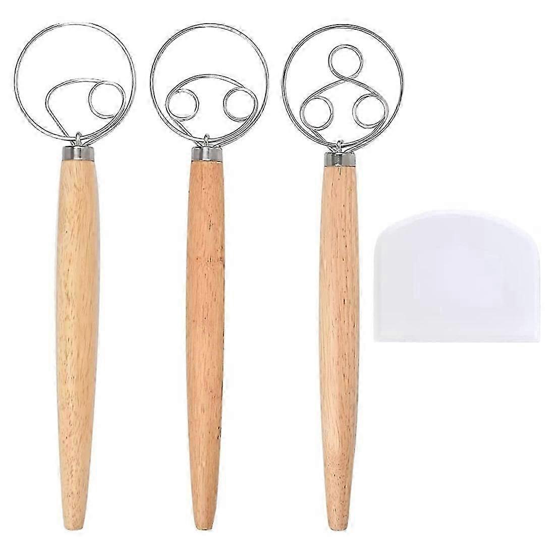 3 Pack Danish Dough Whisk Bread Mixer,Dutch Whisk with Dough Scraper for Bread,Pastry or Pizza Doug