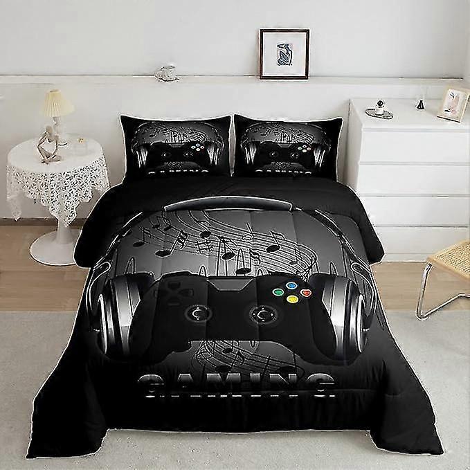 Black and Grey Video Game Themed Bedding Set with Gaming Controller Duvet Cover