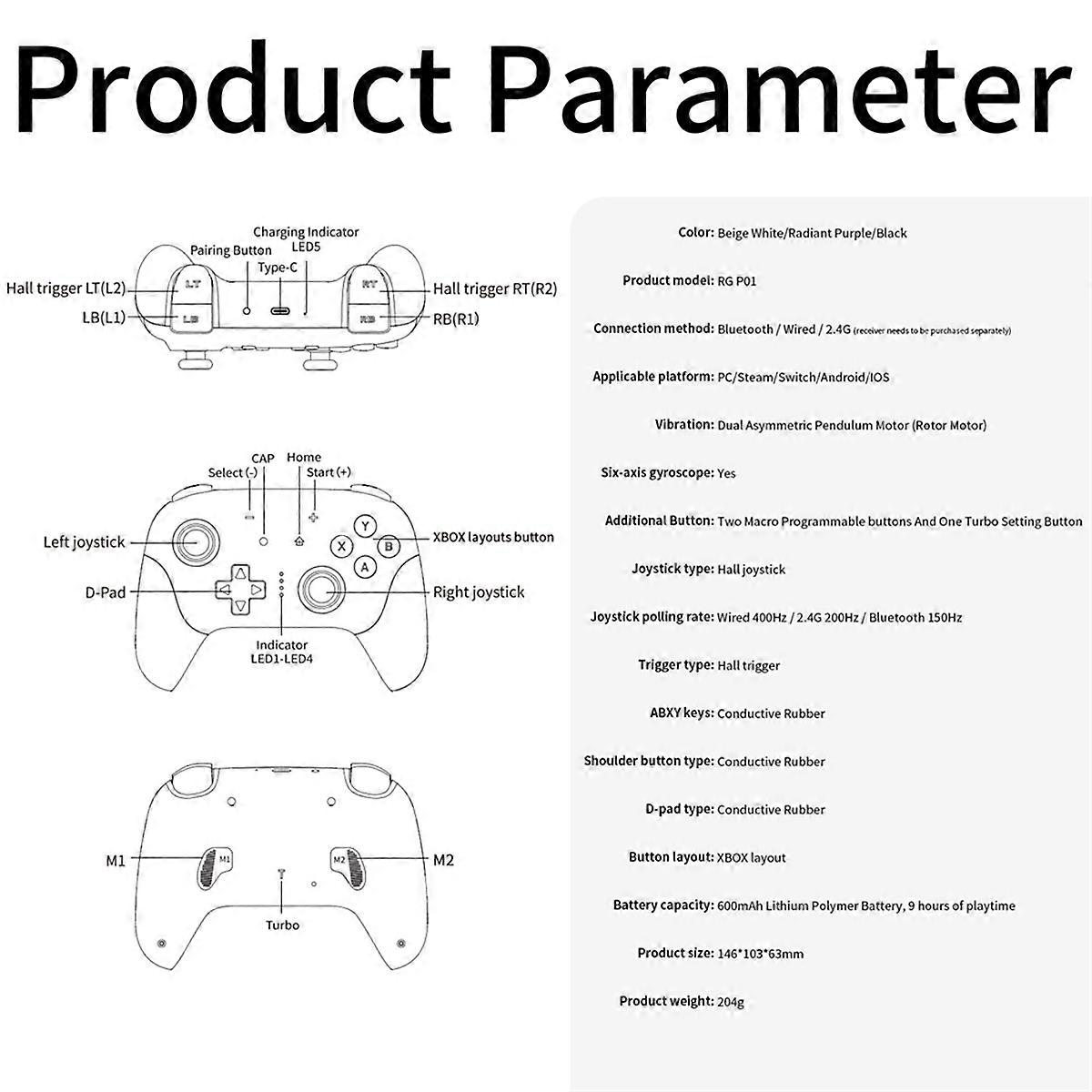  RGP01 Gamepad Controller for PC Android IOS Steam White