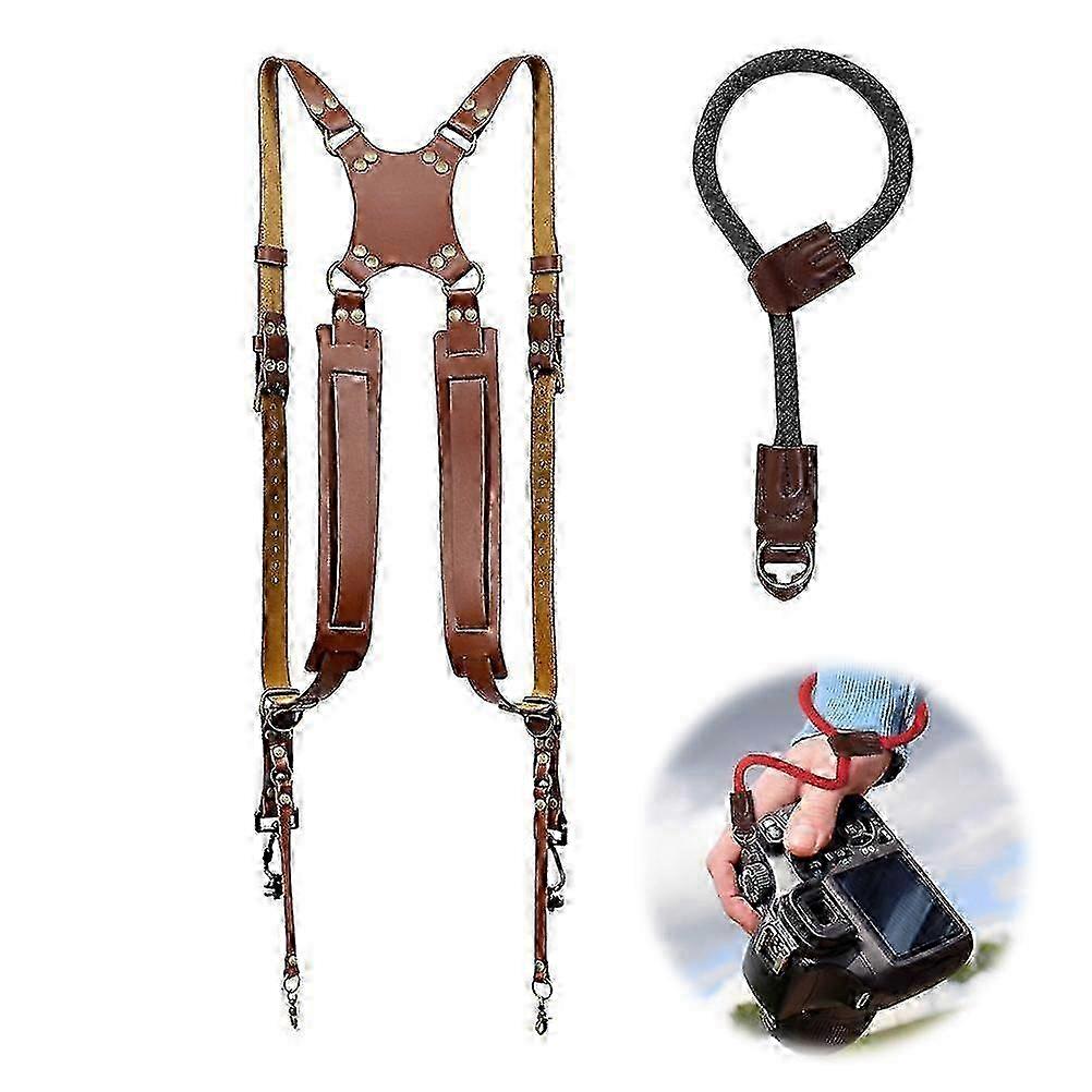 2Pcs Camera Double Shoulder Strap Wristband Set Quick Release Adjustable Dual Camera Strap for DSLR SLR DV Camera
