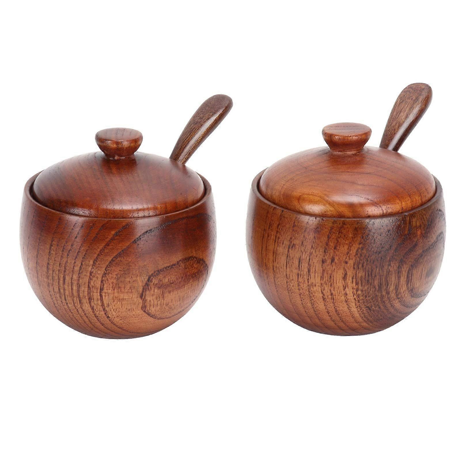 Wooden Round Salt Boxes Set of 2 for Kitchen Storage | Natural Condiment Containers | 4 oz Size