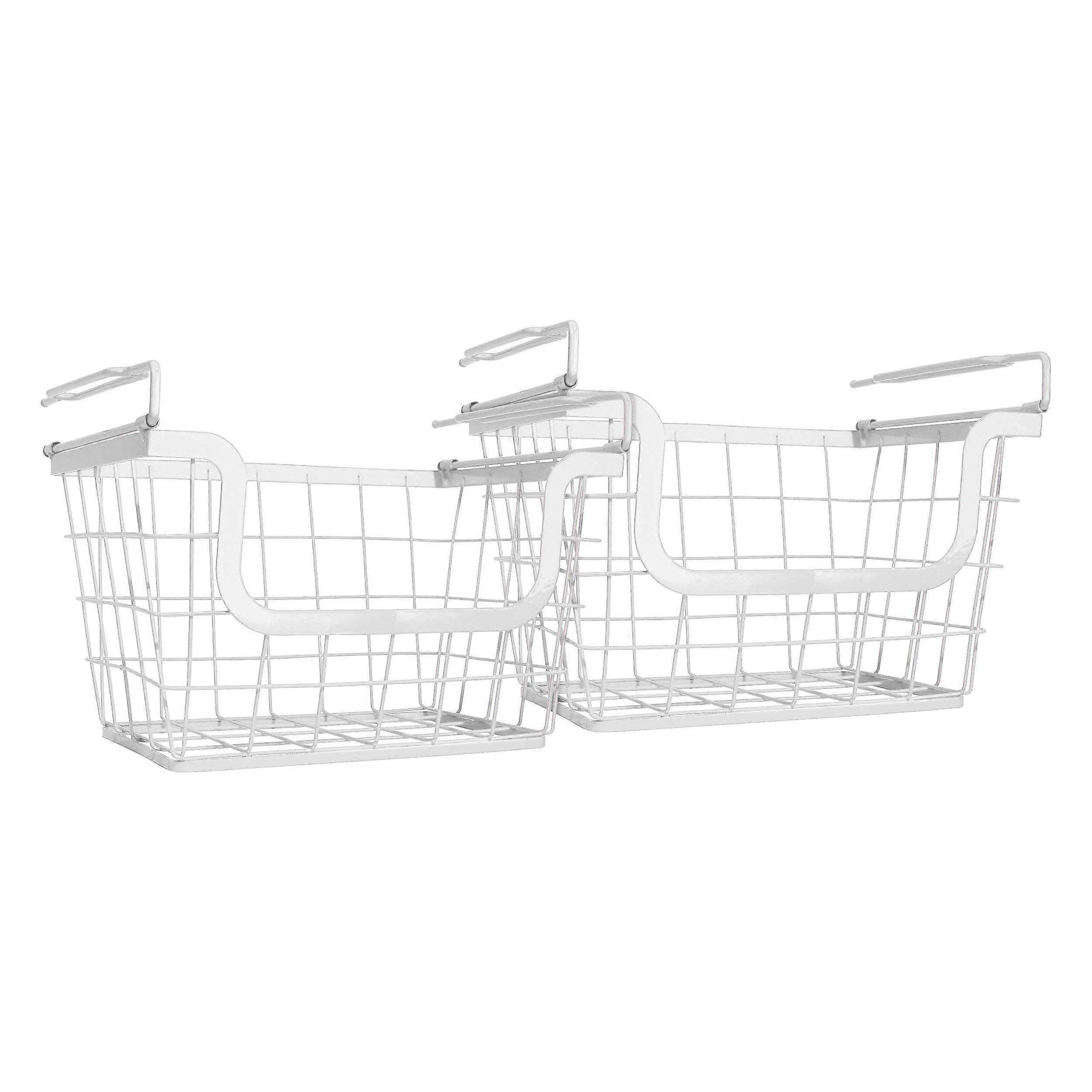 2-Pack Metal Stacking Baskets for Undershelf Storage - 12 Inch Wire Baskets for Kitchen, Office, and Closet Organization
