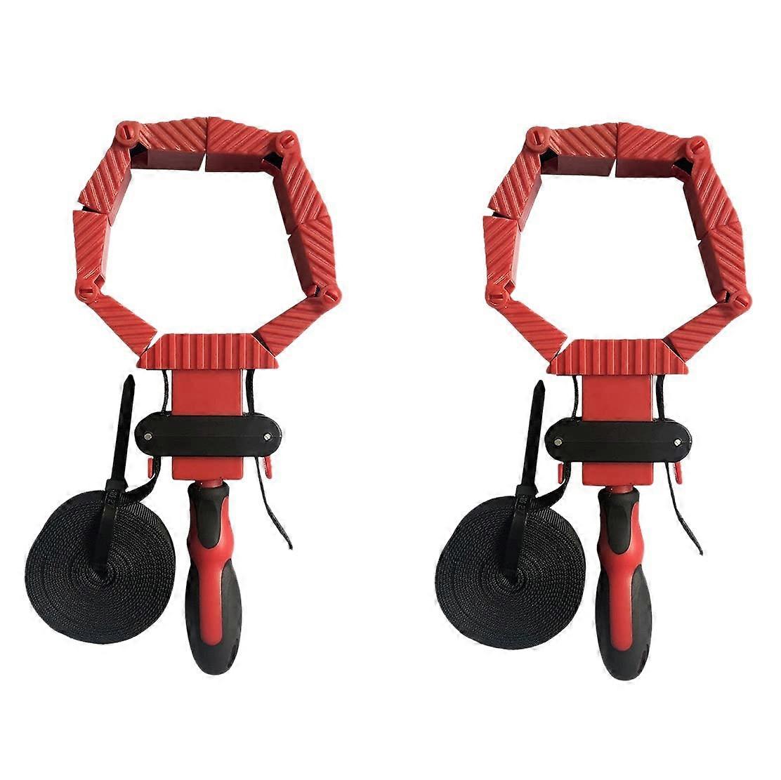 2Pcs Multifunction Woodworking Strap Clamp Set Adjustable Right Angle Clamps for Polygons Red Black