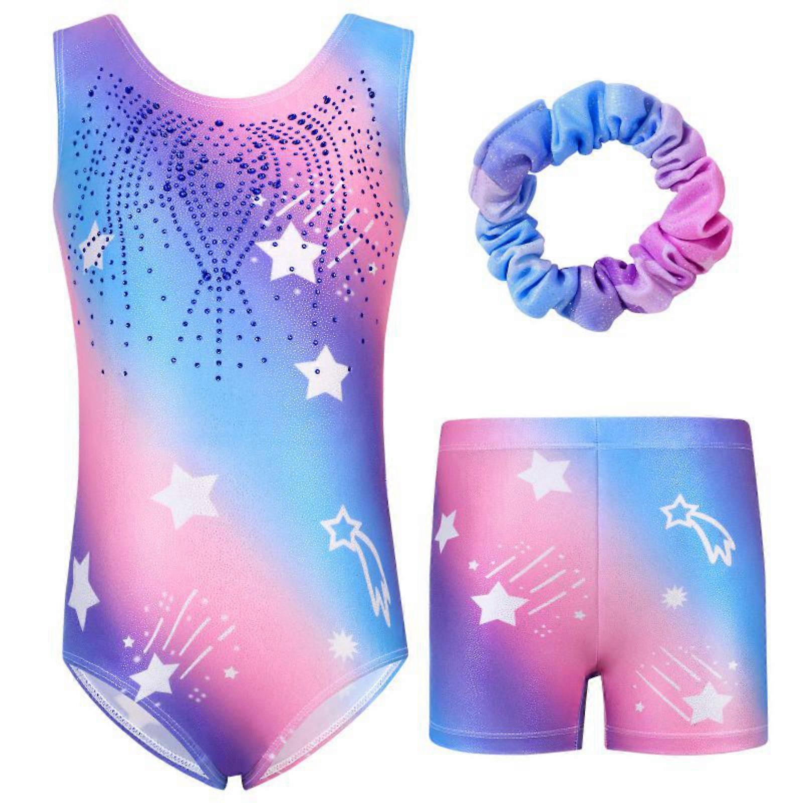 Gymnastics Leotards for Kids Girls Sleeveless Longsleeve Kids Dance Matching Shorts + Headband Set 