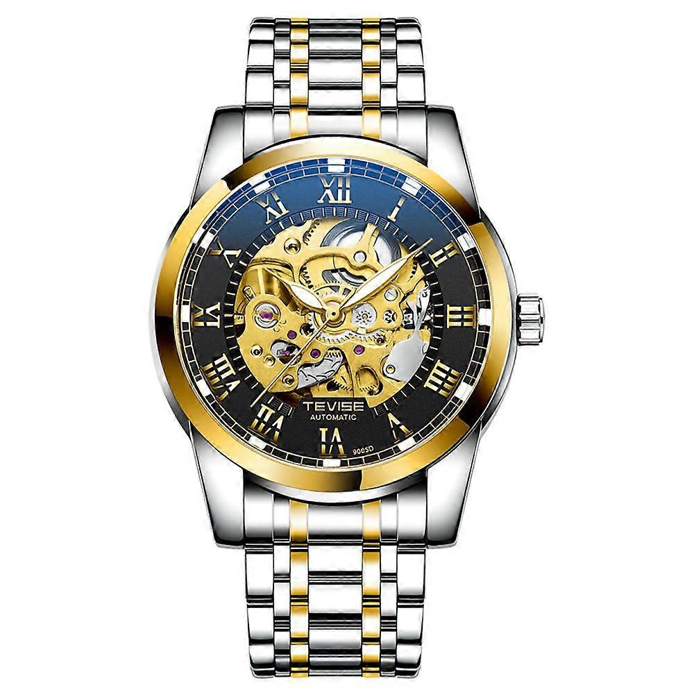 Men's Automatic Mechanical Wristwatch with Leather Strap, Scratch-Resistant
