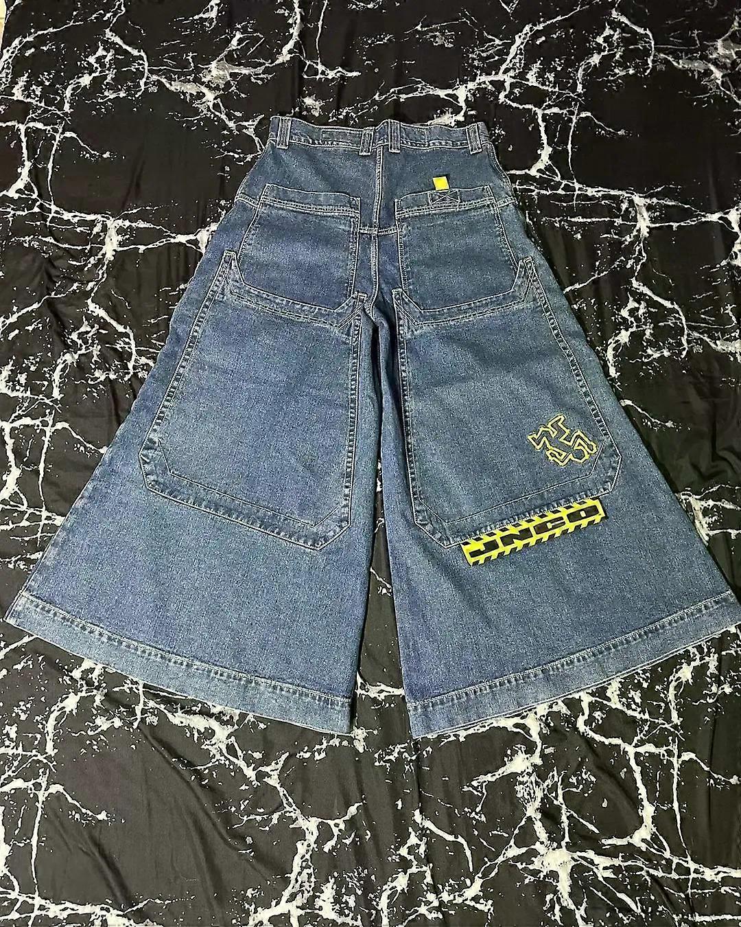 SHip هوب Streetwear جيب كبير أزرق فضفاض جينز نسائي قوطية خمر عارضة عالية الخصر واسعة الساق بنطلون رياضي للنساء