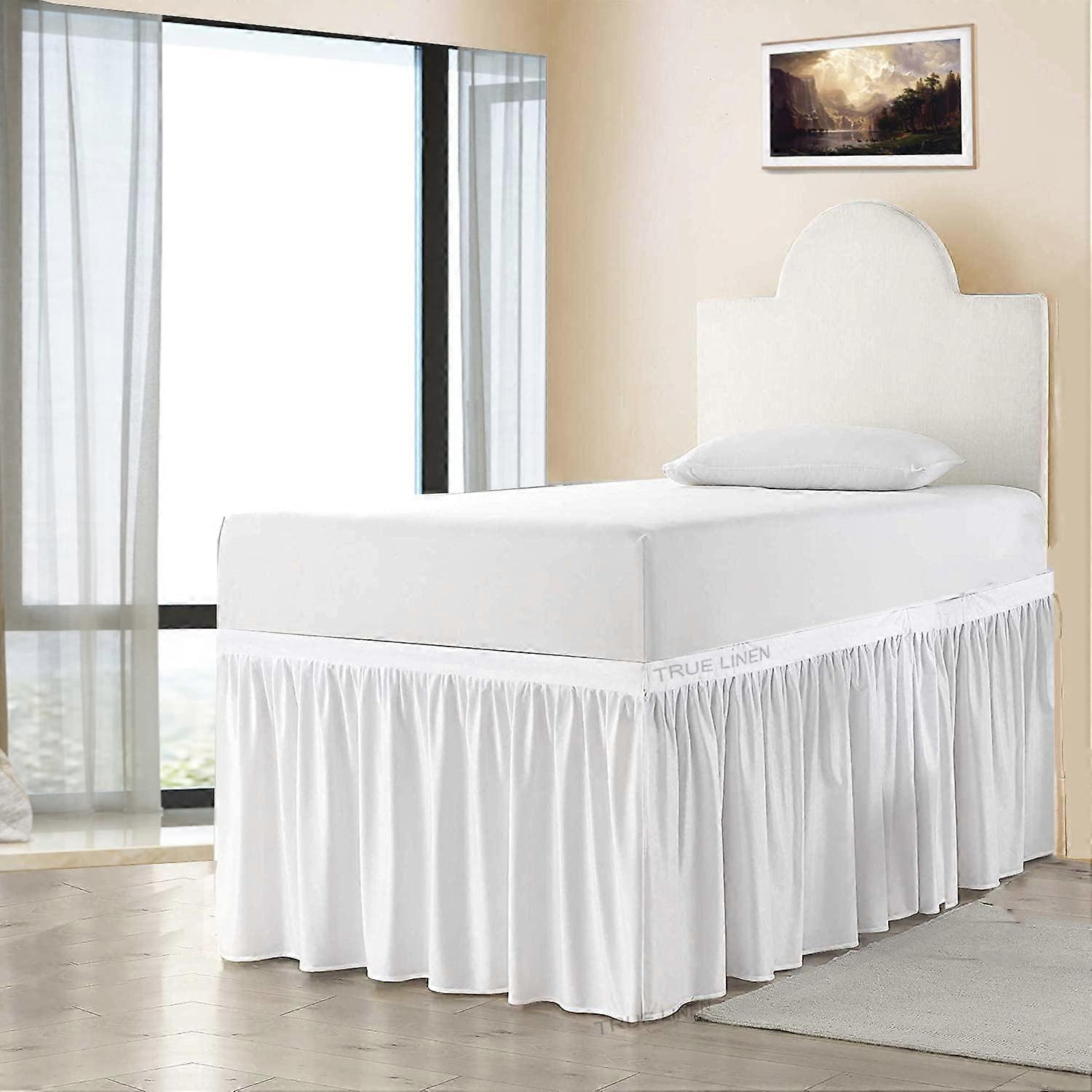 Extended Dorm Sized Bed Skirt Panel Ruffled Design 36 Inch Drop White Tailored Bed Skirt for College Dorm Rooms