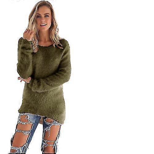 Women's Wool Fluffy Pullover Sweater M army green