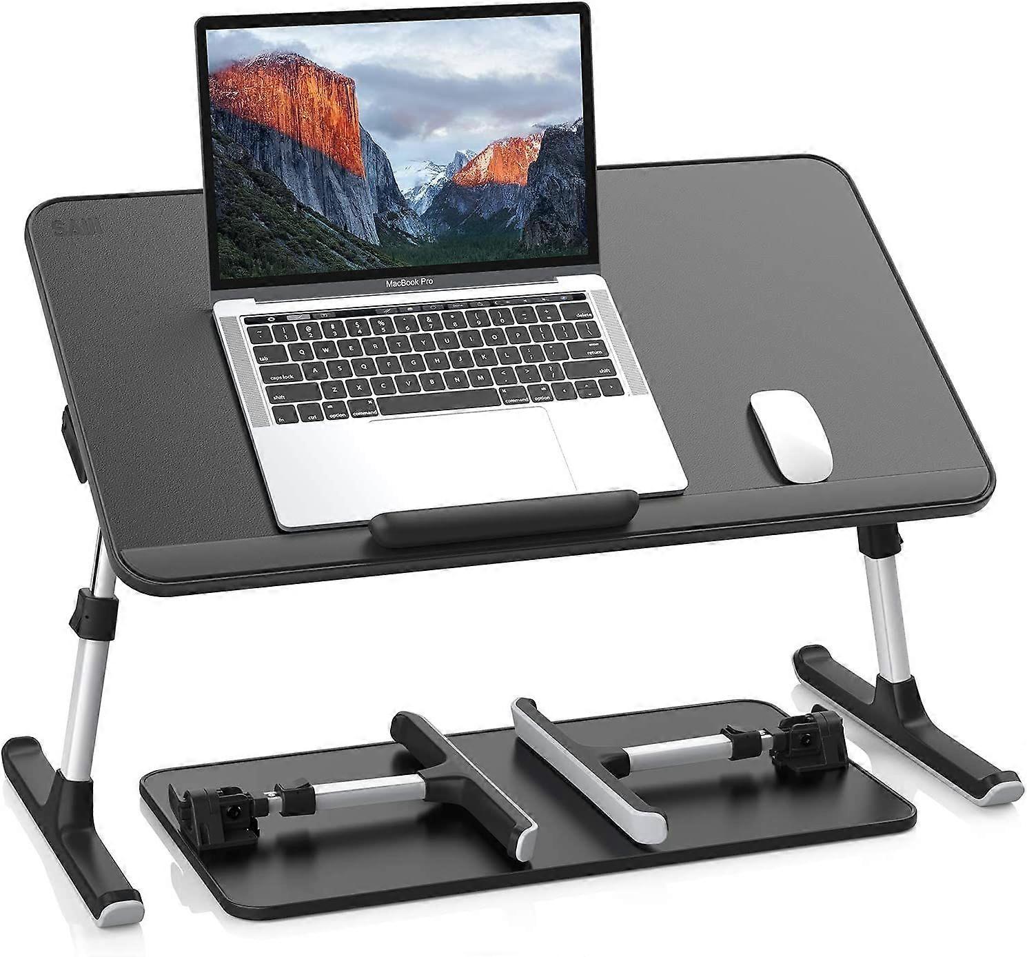 Leather Laptop Bed Tray Table, Adjustable Laptop Stand with Removable Stopper, Portable Lap Desks with Foldable Legs, Notebook Stand Breakfast Reading