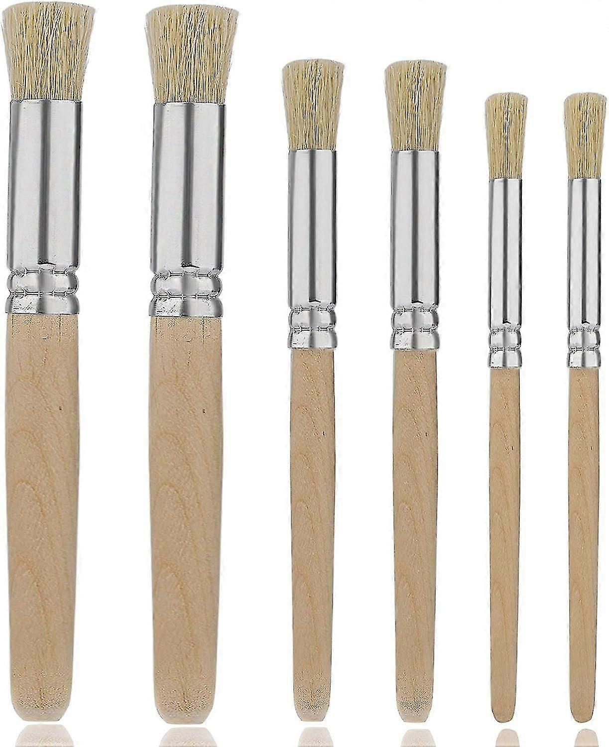 6 Wooden Stencil Brushes, (3 Sizes)