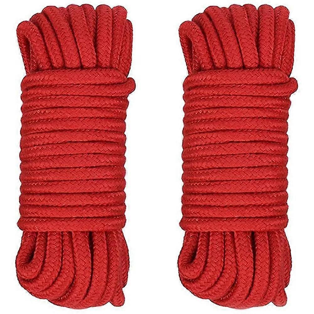 2 Pcs Red Cotton Rope, 8mm Multi Purpose Strong Soft Cord For Camping Boating Crafting, 10m/33ft