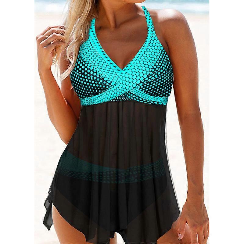 Women's High-Neck Open-Back Swimsuit, Self-Tying Halter Neck, Anti-Chlorine Fabric, Geometric Print