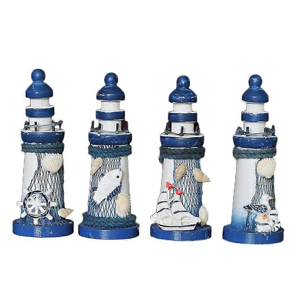 4pcs Mini Lighthouse Figure Handcrafted Decorative Tabletop Lighthouse Adornment
