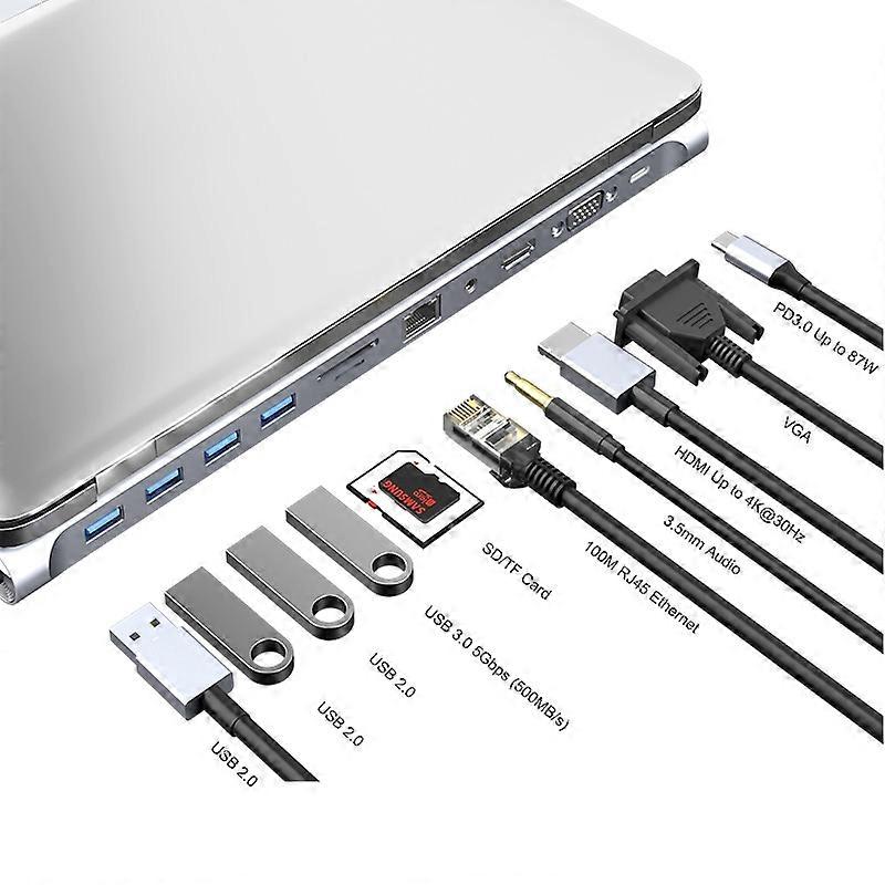 JUNSUNMAY 11 in 1 Adattatore per docking station hub USB C multifunzionale Lettore di schede SD / TF JSM-HUB021