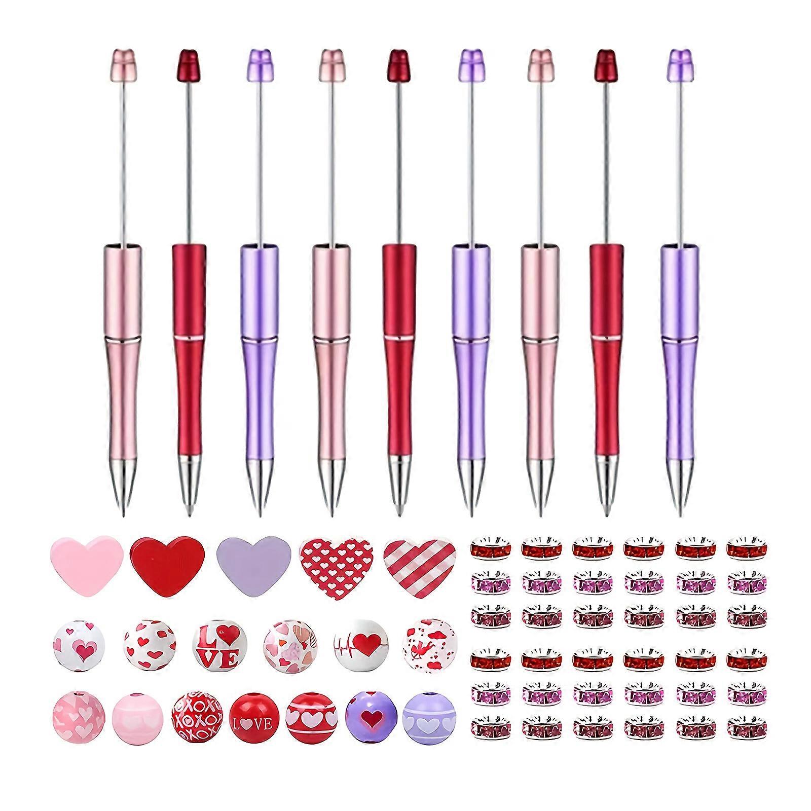 DIY Blank Bead Pen Set With Heart Pen Round Silicone Beads Spacer Kits For Craft Enthusiasts And Creative Projects