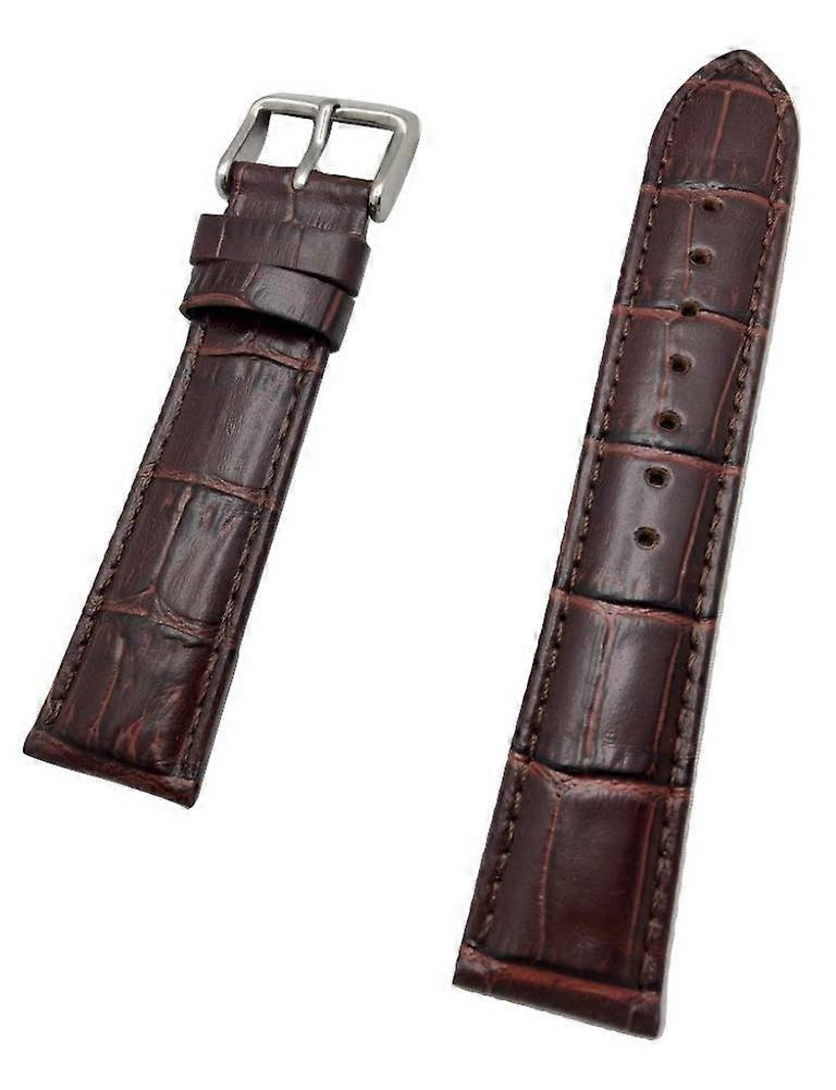 20mm Dark Brown Leather Watch Band Square Alligator Grain Strap (Mens) Ref: 9429