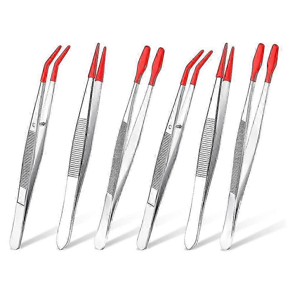 6Pcs Tweezers with Rubber Tips Set Soft PVC Rubber Coated Tips Bent and Straight Flat Tip Precision