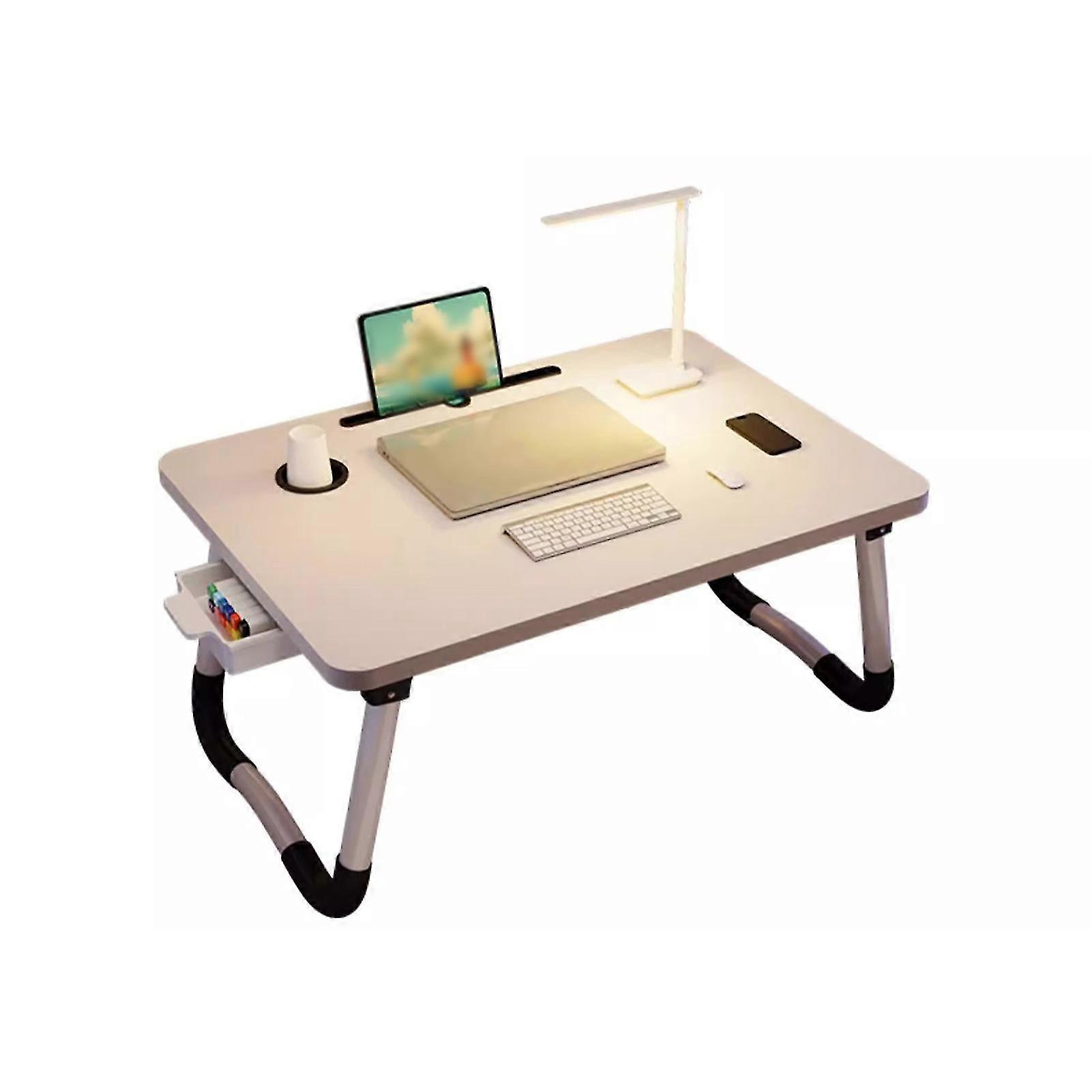 Laptop Bed Desk Foldable Portable Bed Table Tray Stand With Cup Holder Drawer For Sofa Floor Reading Writing Eating White