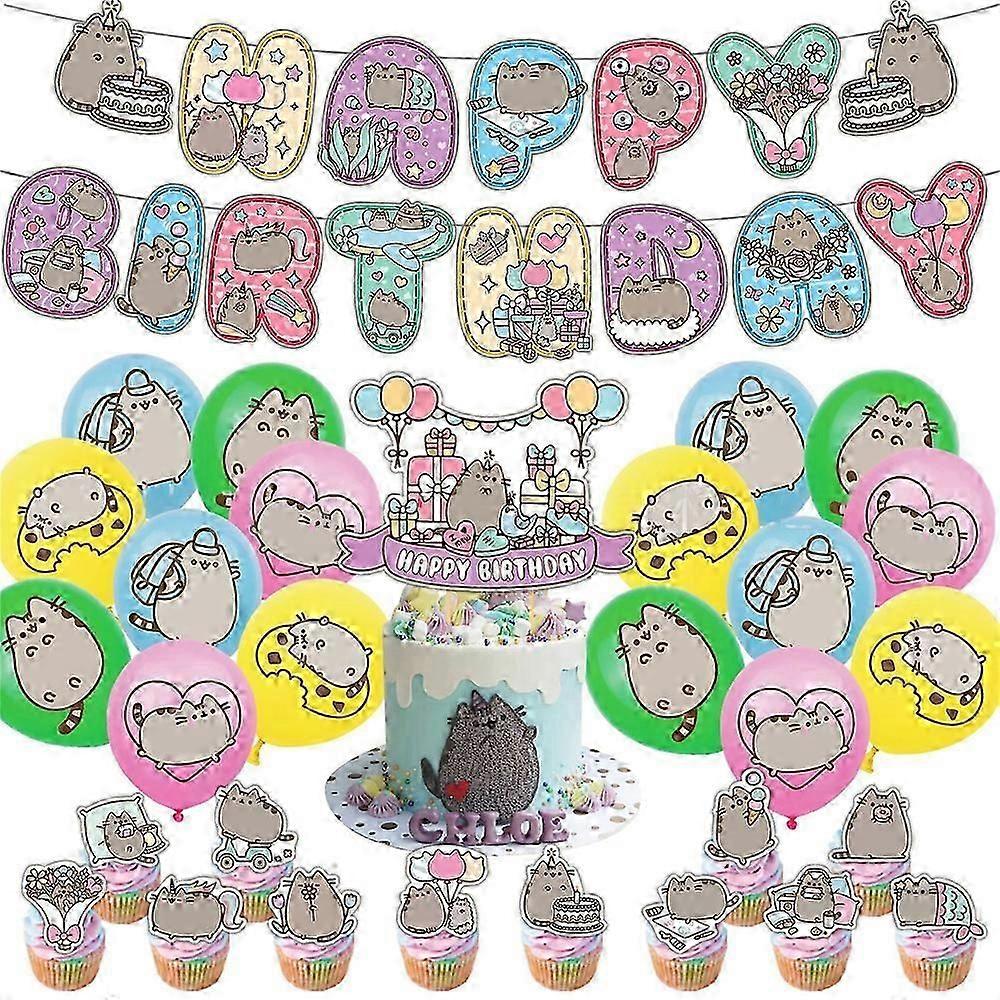 Pusheen Theme Party Supplies Set Happy Birthday Decor Banners