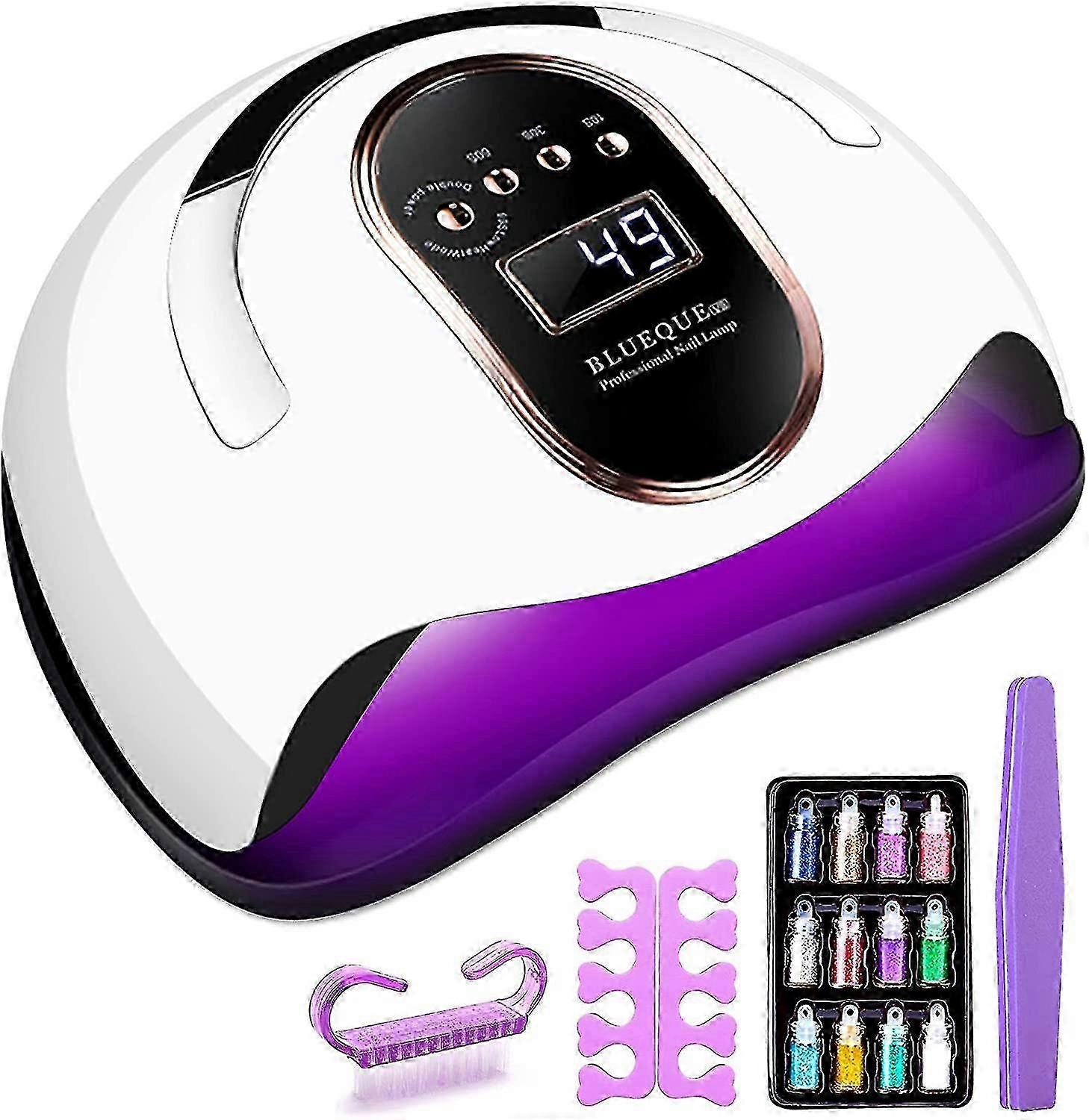 Professional UV LED Nail Lamp, 168W, with 4 Timer Settings (10/30/60/99s), Smart LCD Screen and Mountable Base, Suitable for Various Nail Pr
