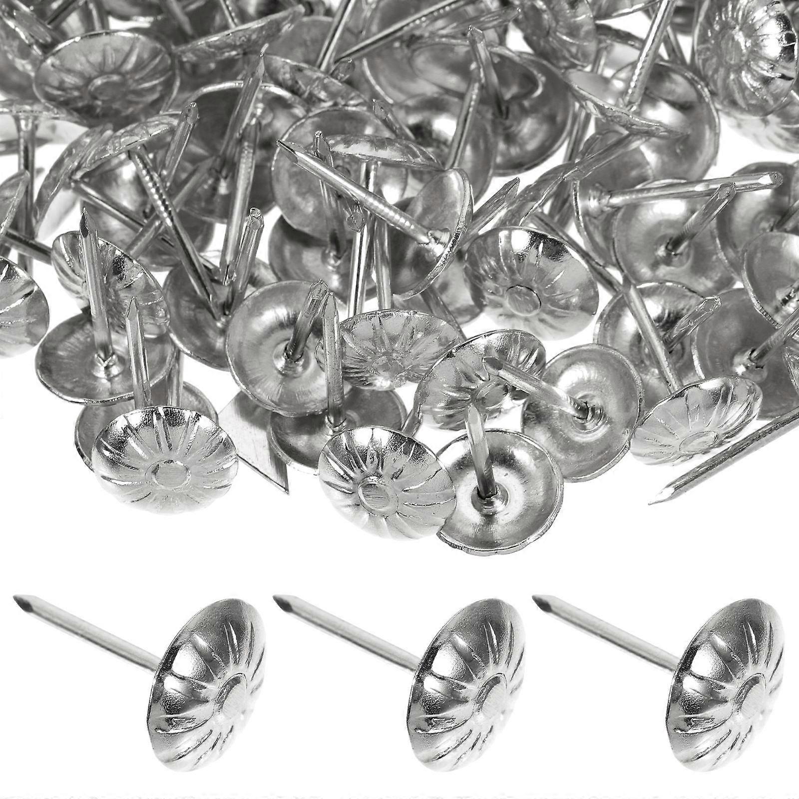 200pcs Vintage Upholstery Tacks Decorative Push Pins for Furniture Retro Silver Flower Nails Easy to Use for DIY Crafts Sofas Headboards Home Decor