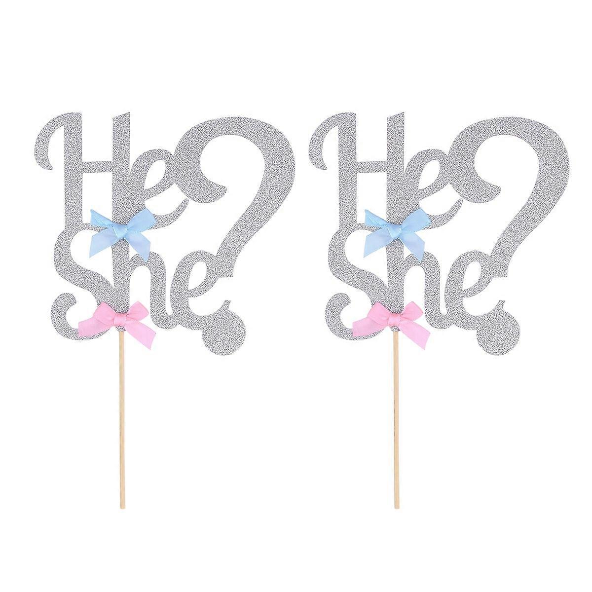 Happy Birthday Cake Decor Silver Bow Shape Topper for Birthday Gathering Party 2Pcs