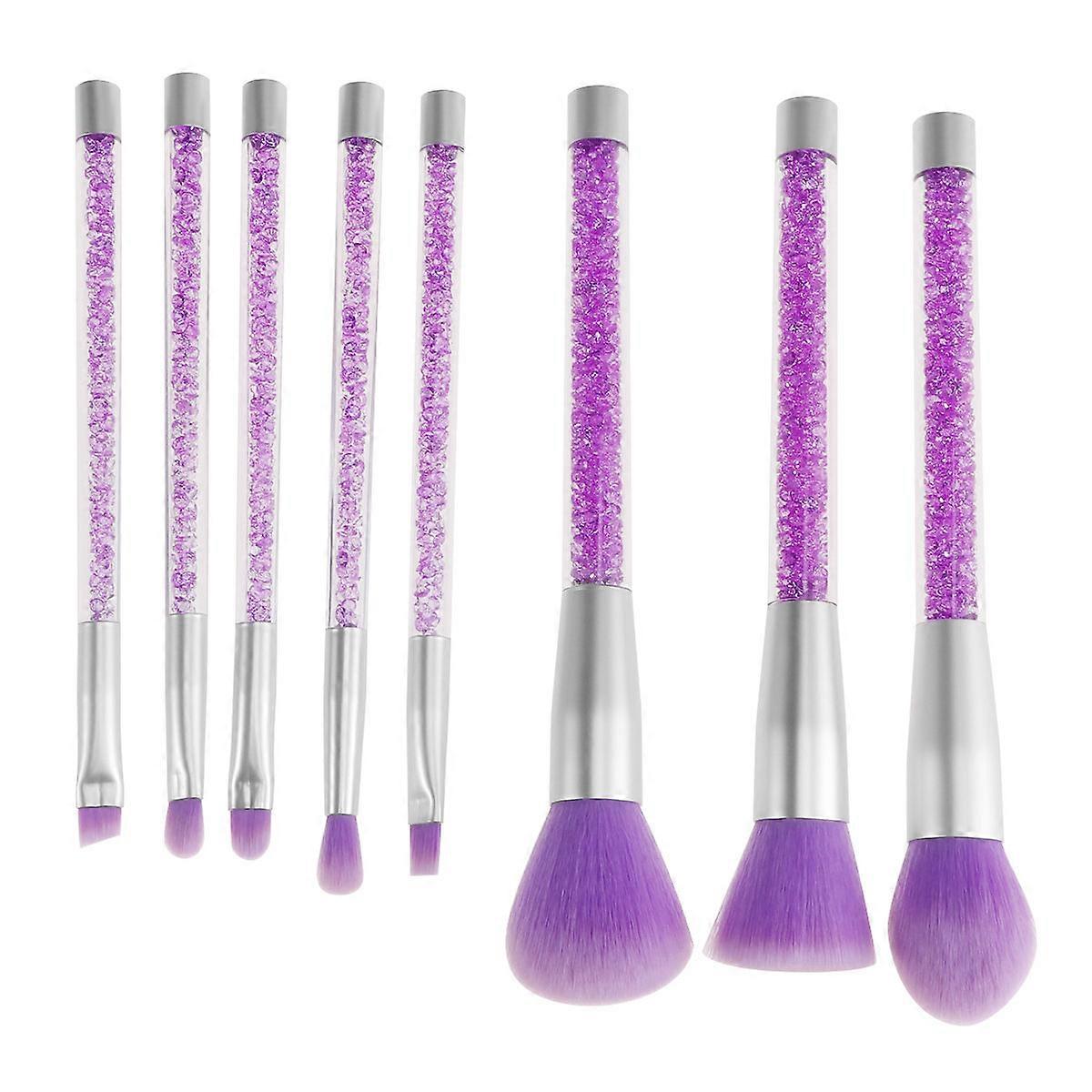 Contour Brush Face Makeup Brushes Purple Rhinestone Handle 8Pcs For Everyday Makeup