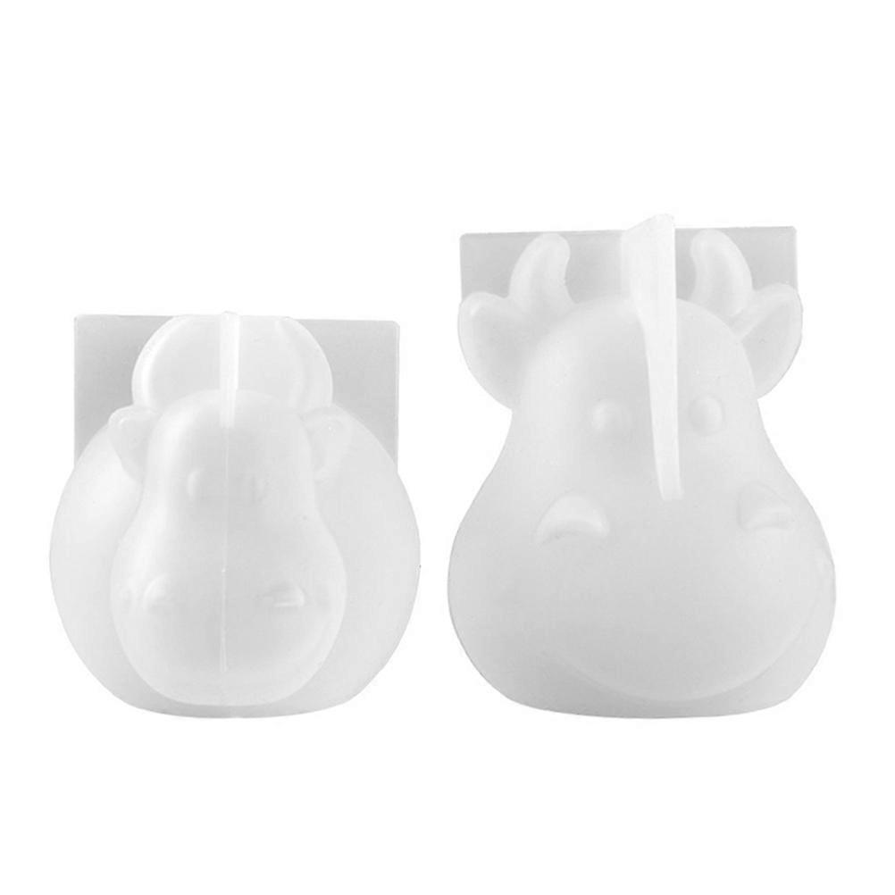 Epoxy Ornament Molds Ox Mascot Diy Molds Craft Decoration Cartoon Cattle Shape Epoxy Resin Mold 7.2X6.9X6.9CM 2Set