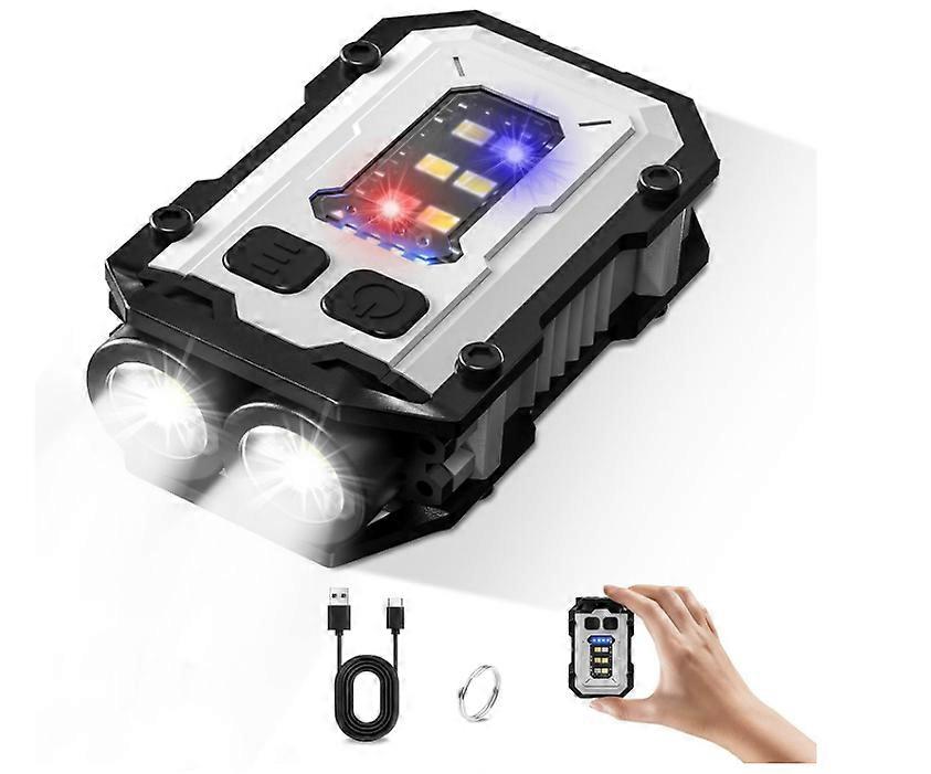 Mini LED Torch Light, 900LM Flashlights EDC Keyring Torch with Clip, USB Rechargeable Flashlight 8 Modes COB Light(White)