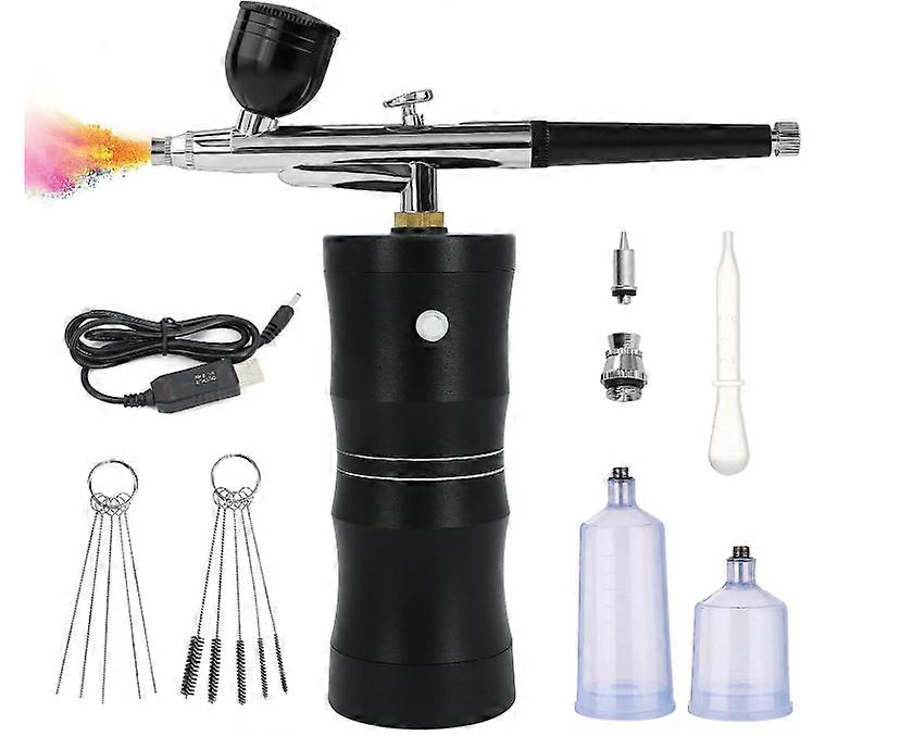 Airbrush Kit with Air Compressor, Upgraded 7.4V 34PSI Air Brush Gun Rechargeable Portable Cordless Air Brush Painting with 0.4mm Nozzle(Black)
