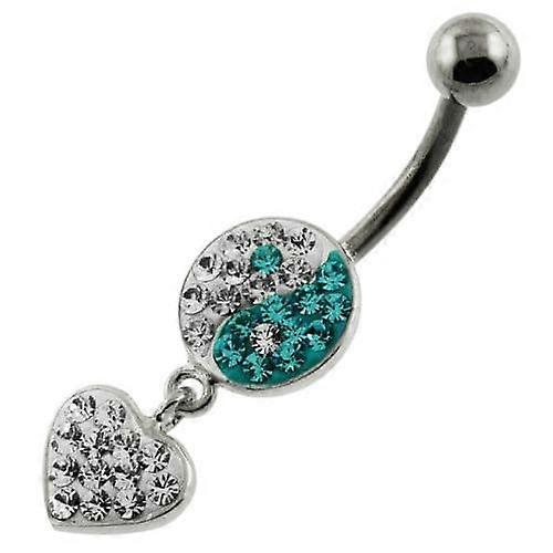 Multi Jewelled Ying Yang With Dangling Heart Belly Ring