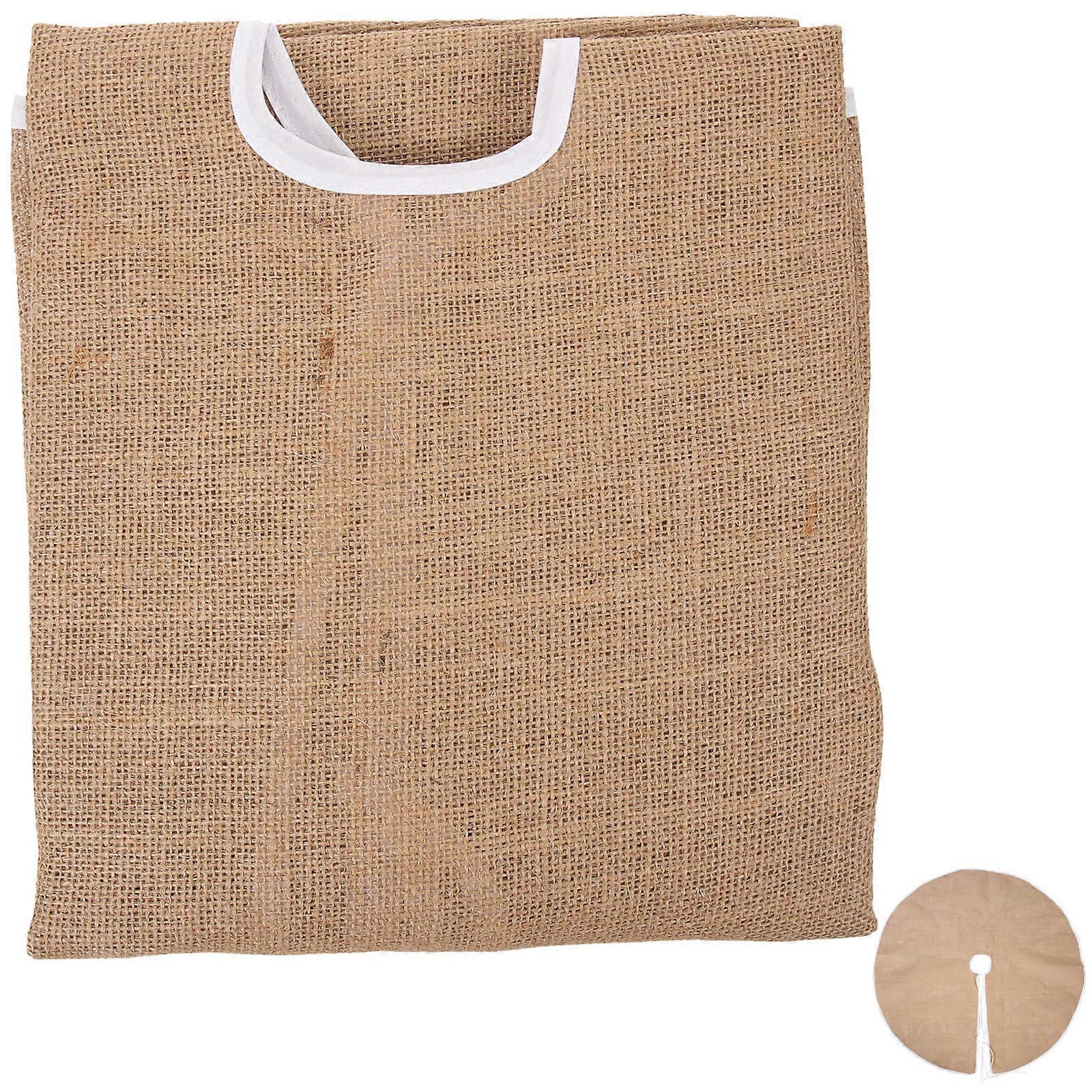 Fabric Tree Skirt DIY Linen Tree Dress Khaki Burlap Circular Decorative Festival Atmosphere Protection 1Pcs