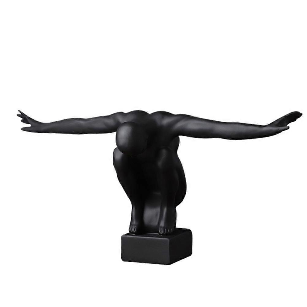 Reçine Heykel Heykeli İskandinav Tarzı Kanatlı Jimnastik Adam Siyah 40.00X20.00X19.50CM Ev Dekorasyonu 1 Adet