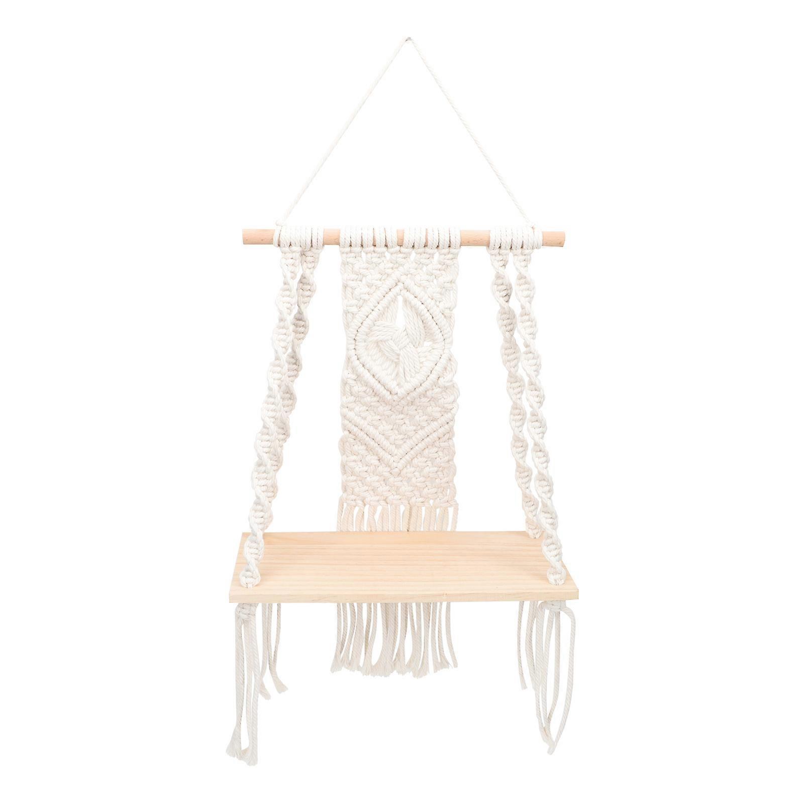 Tapestry Hanging Shelf Tassels Tapestry Hanging Shelf Bohemian Cotton Rope Woven Rack Home 50x32cm 1Set