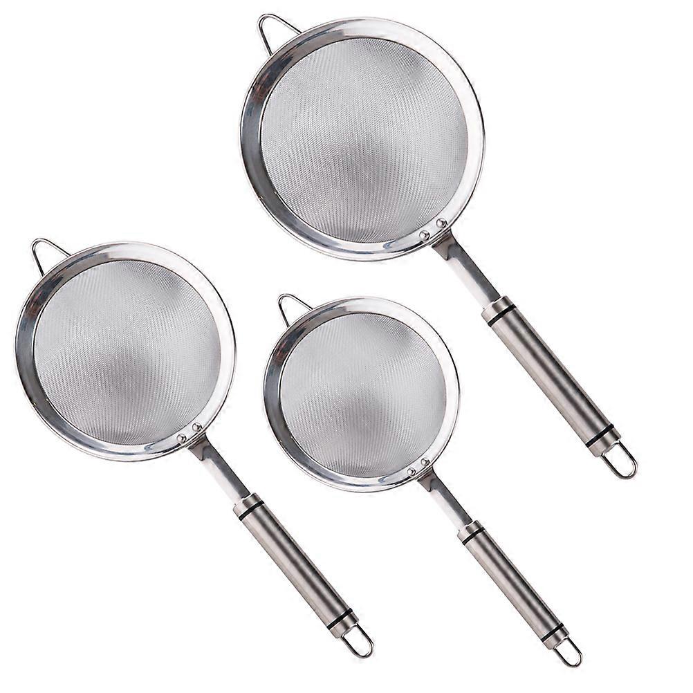 Metal Sieve Stainless Steel Flour Powder Sieves Sifting Cooking Baking Silver 3Pcs