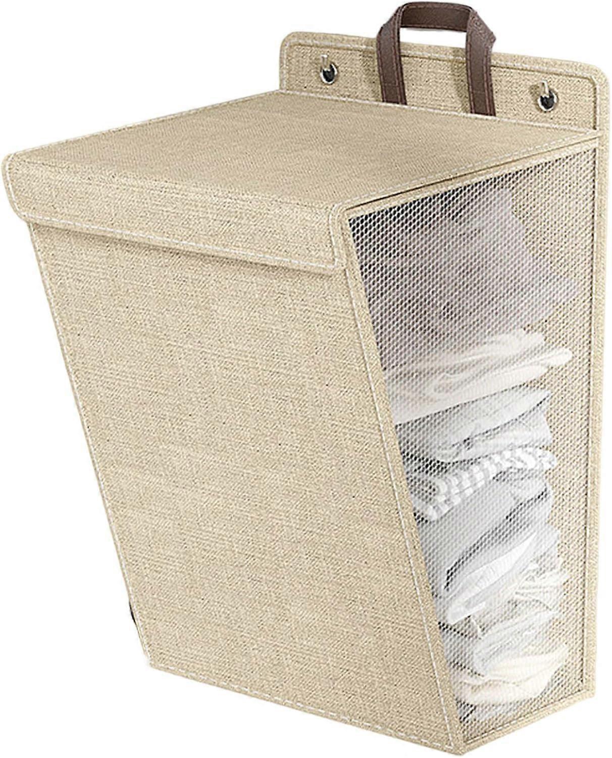Foldable Laundry Basket with Lid and Handle Large 40 L for Hanging, Beige