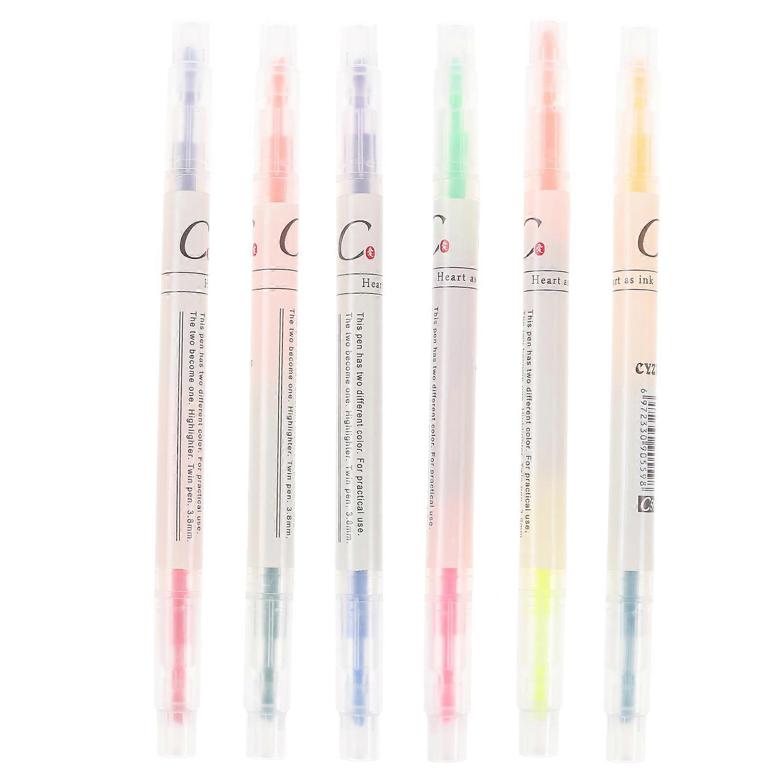 6pcs Pastel Highlighter Pens, Double Ended Markers for School, Smooth Writing, No Bleed Ink for Notes, Journaling and Study